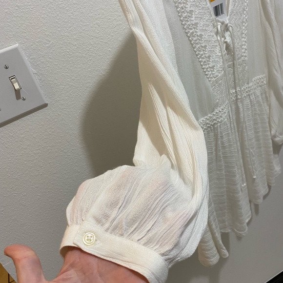 Vintage America Ladies White Boho V Neck Lace Up Knit Blouse - S - Picture 4 of 9